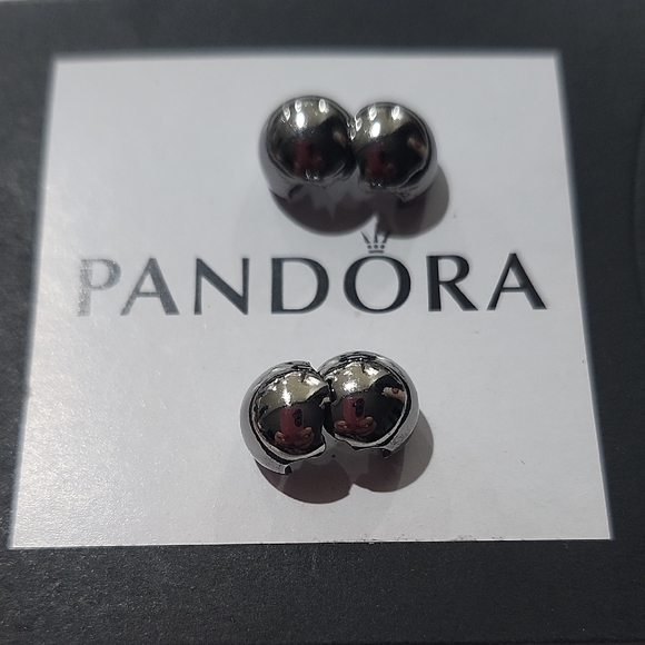 Pandora Retired Sterling Silver + Black Rhodium Sphere Clips Set Of 2- 791000BR
